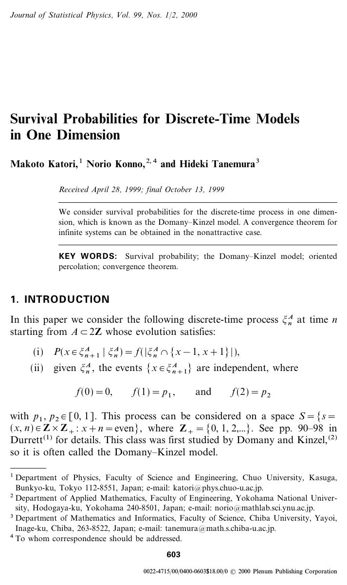 Survival Probabilities for Discrete-Time Models in One Dimension by Unknown