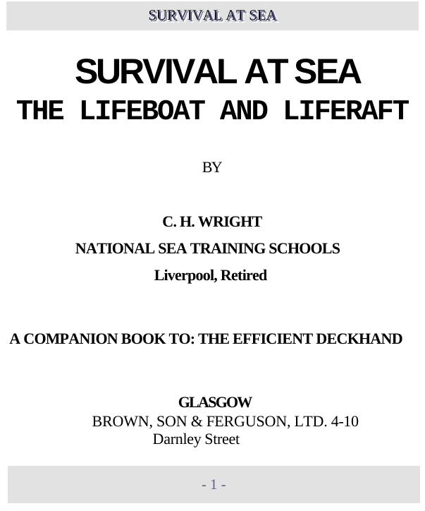 Survival at sea the lifeboat and liferaft by Korchagin S