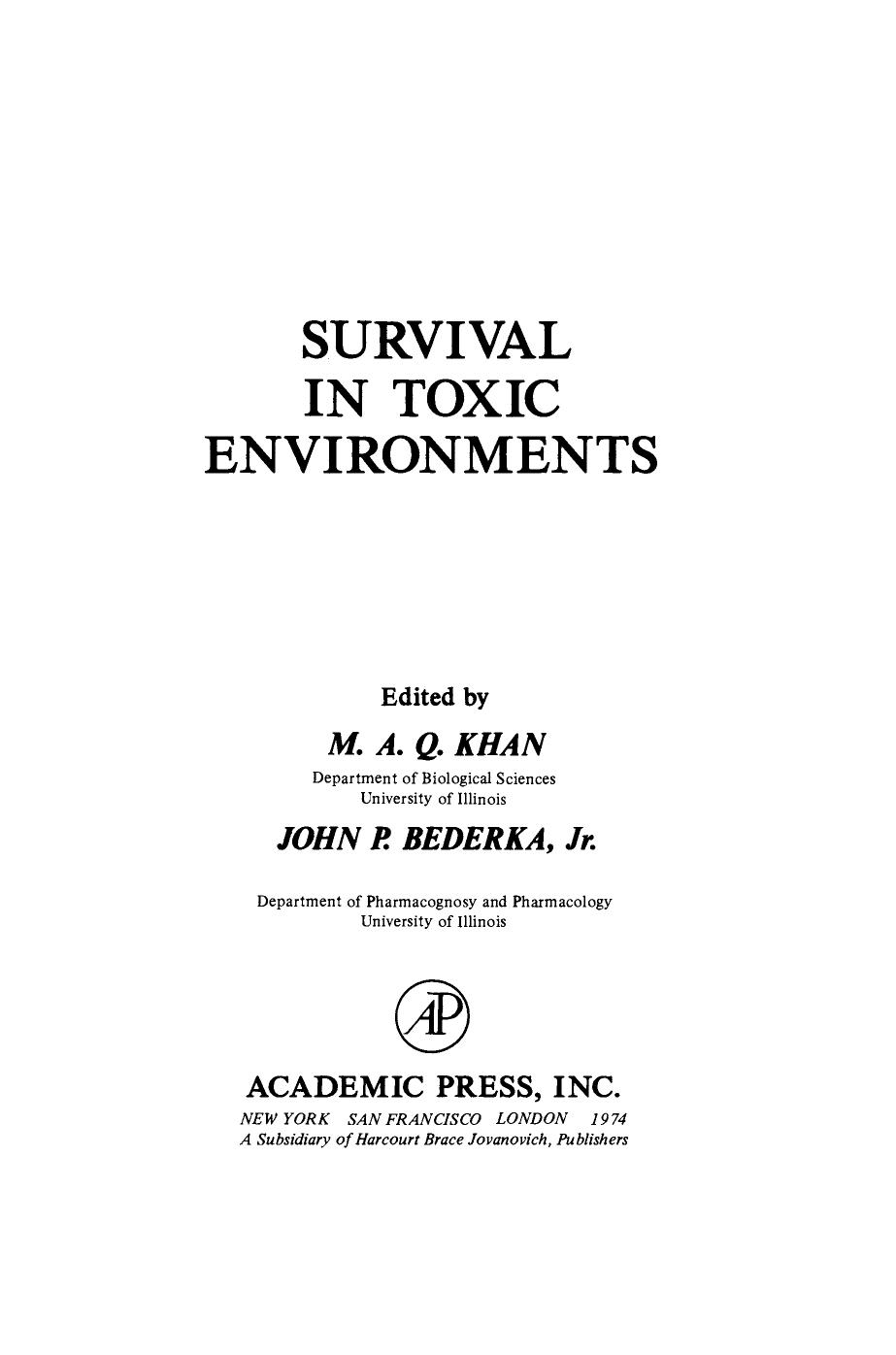 Survival in Toxic Environments by M.A.Q. Khan (Eds.)