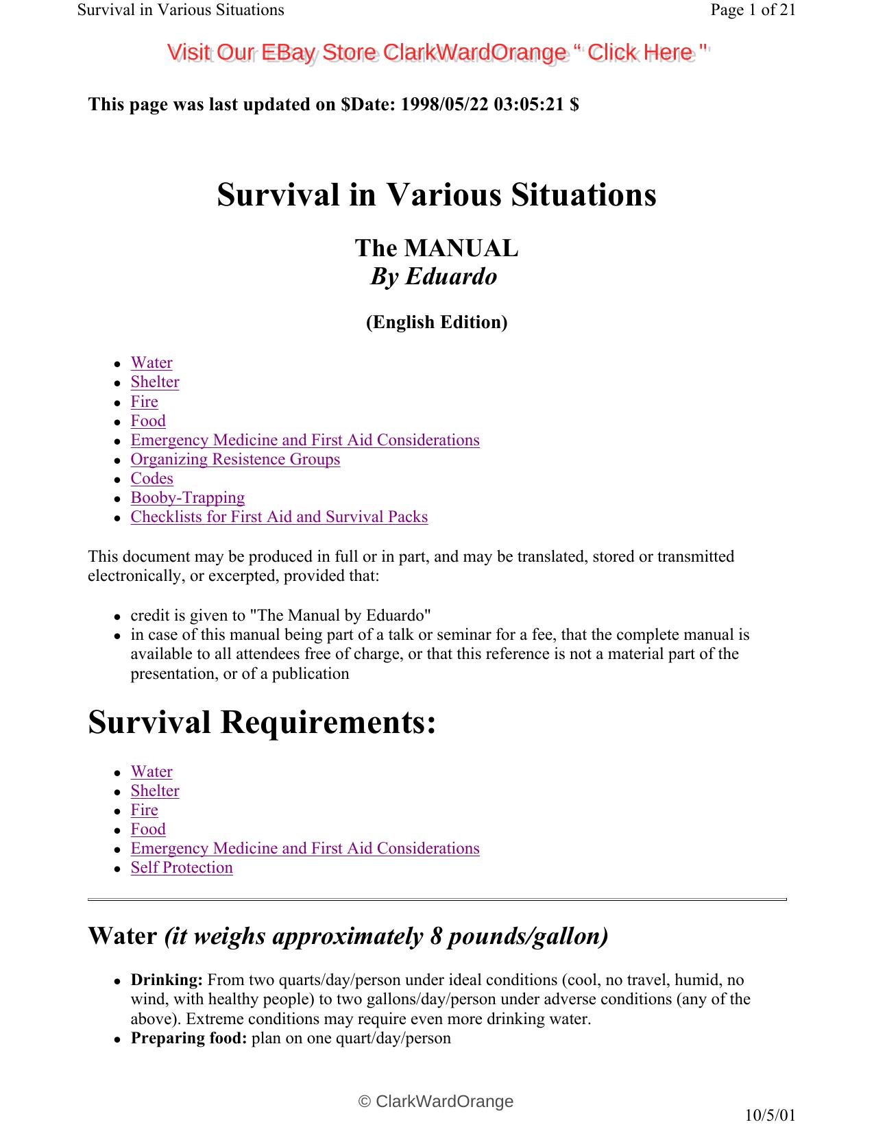 Survival in Various Situations by Unknown