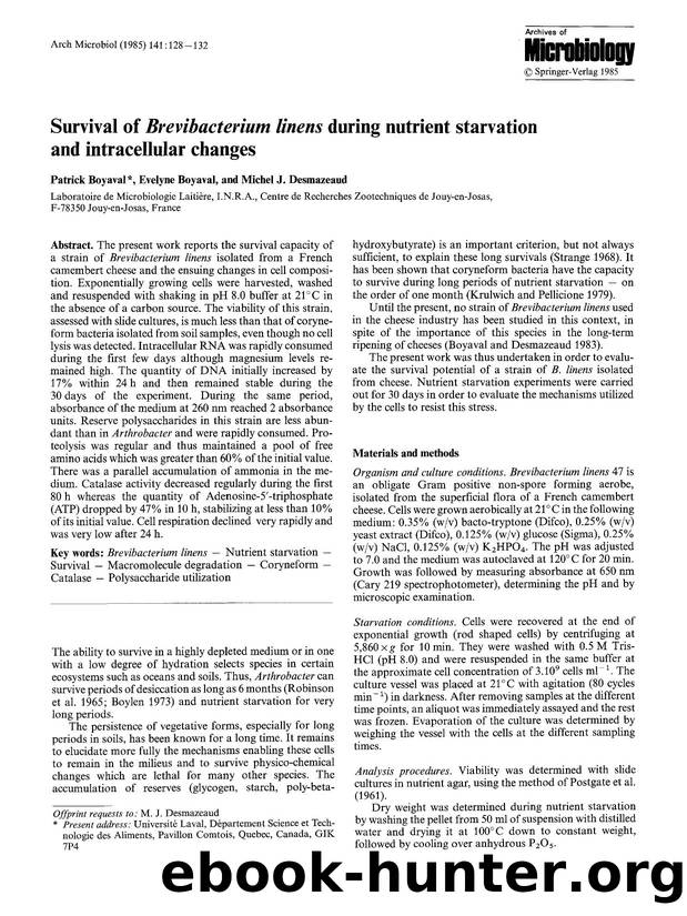 Survival of <Emphasis Type="Italic">Brevibacterium linens<Emphasis> during nutrient starvation and intracellular changes by Unknown
