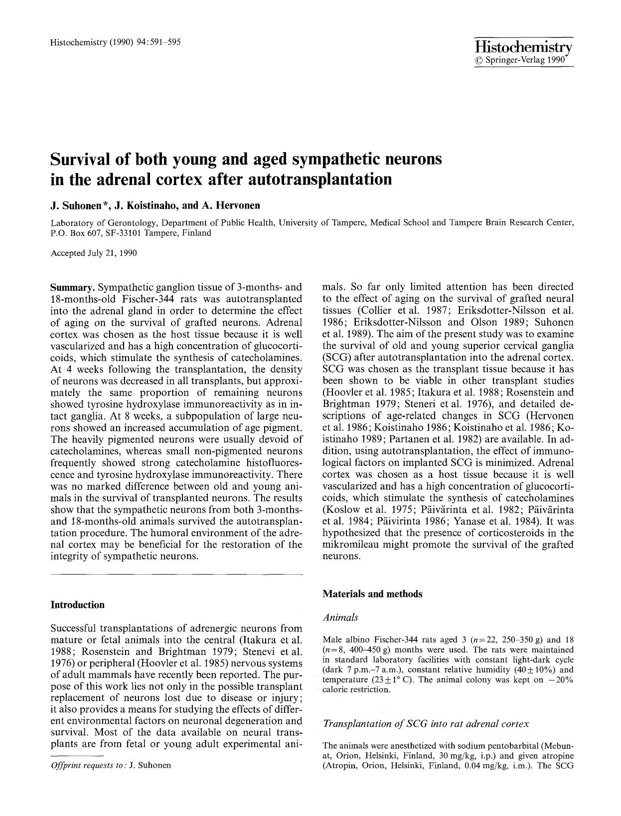 Survival of both young and aged sympathetic neurons in the adrenal cortex after autotransplantation by Unknown