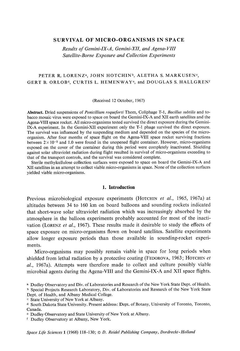Survival of micro-organisms in space by Unknown