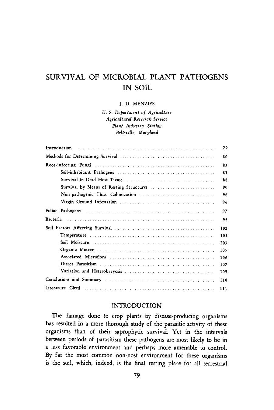 Survival of microbial plant pathogens in soil by Unknown