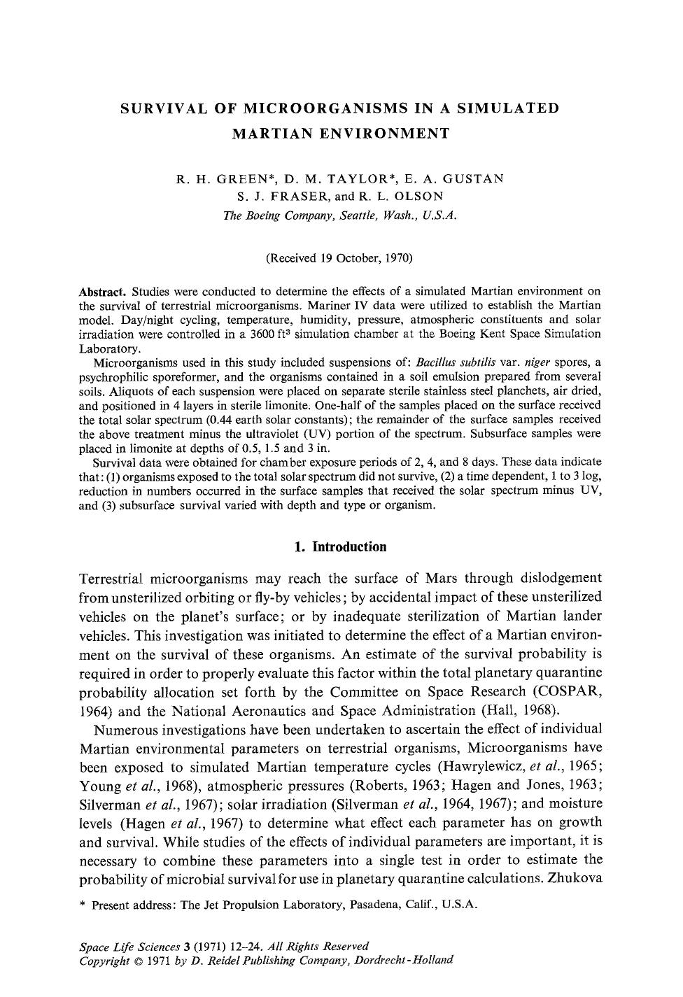 Survival of microorganisms in a simulated Martian environment by Unknown