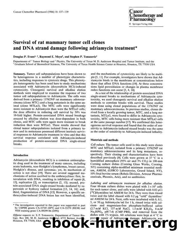 Survival of rat mammary tumor cell clones and DNA strand damage following adriamycin treatment by Unknown