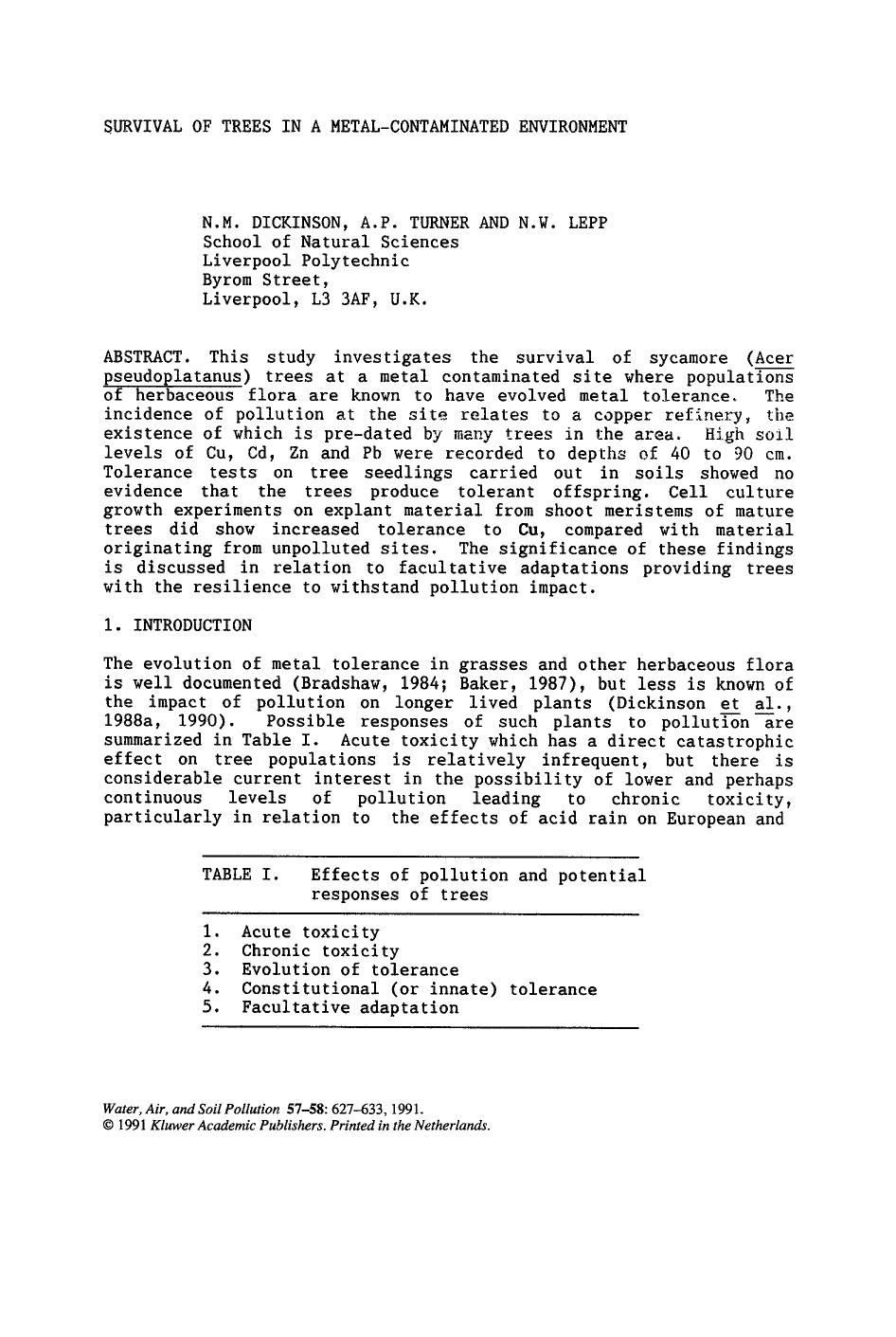 Survival of trees in a metal-contaminated environment by Unknown