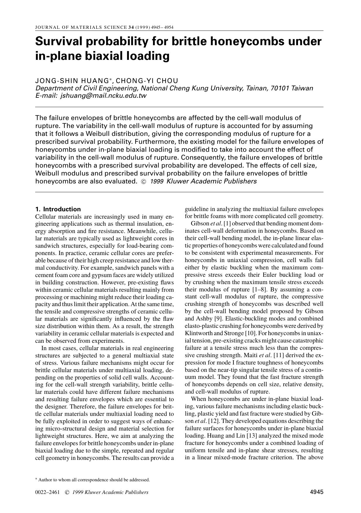 Survival probability for brittle honeycombs under in-plane biaxial loading by Unknown
