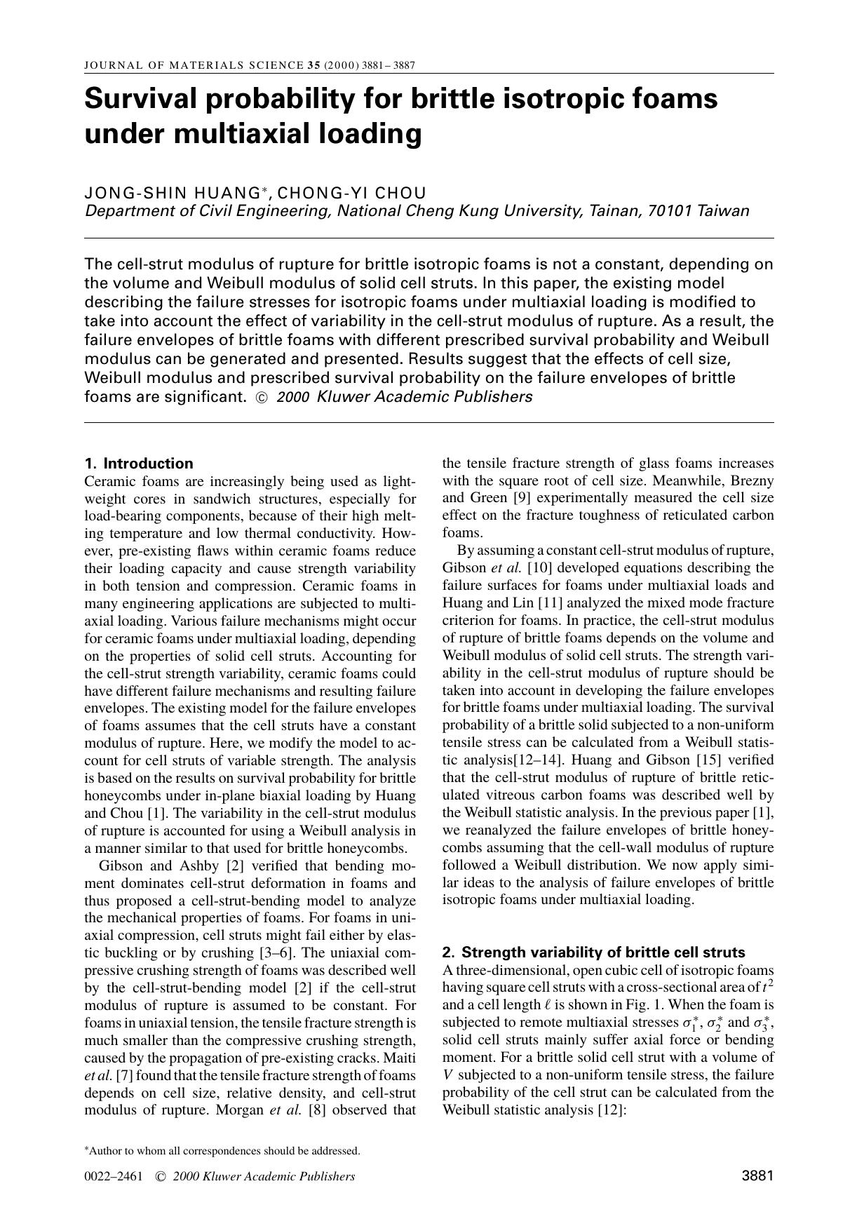 Survival probability for brittle isotropic foams under multiaxial loading by Unknown