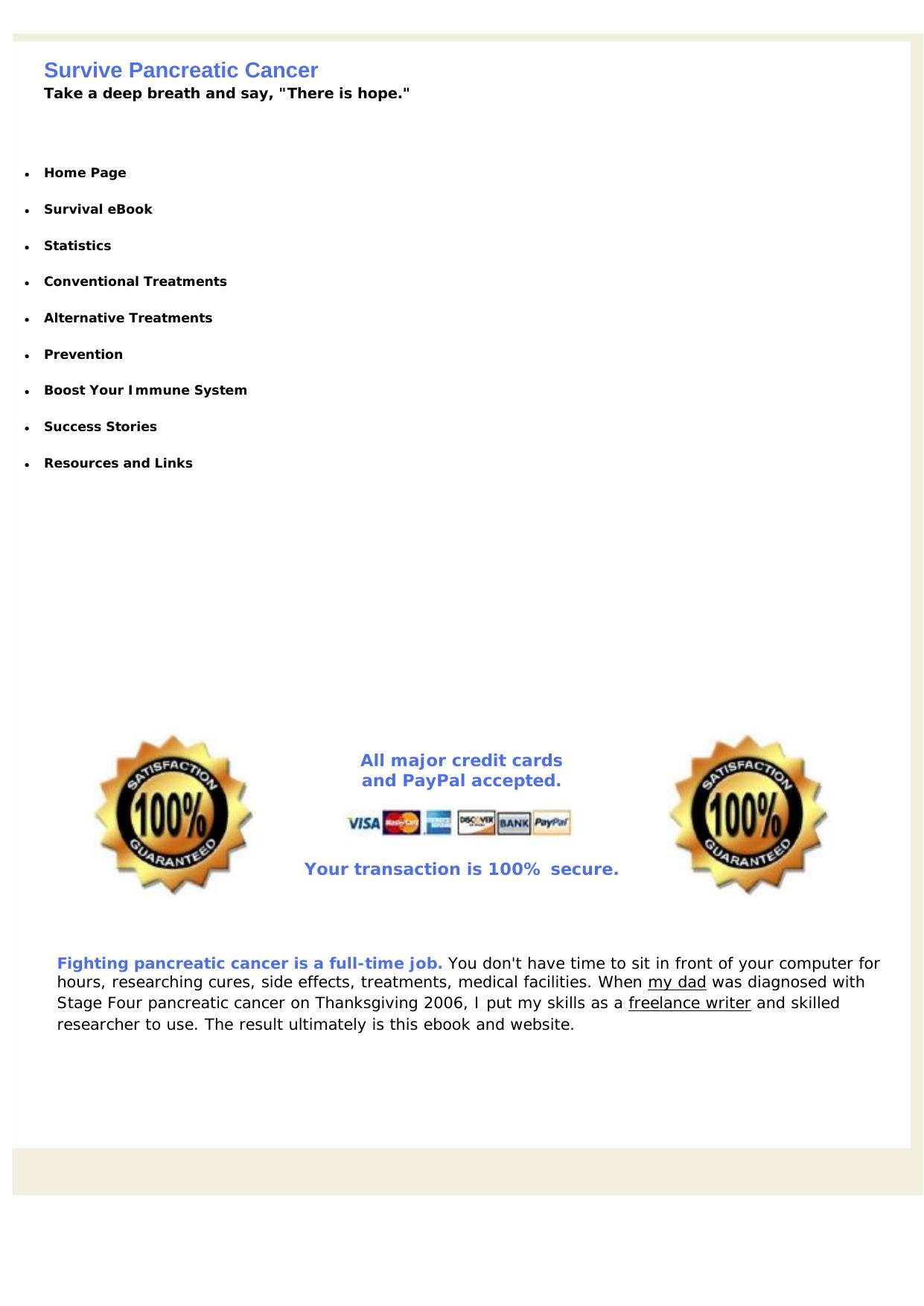 Survive Pancreatic Cancer- Leave No Stone Unturned. by Best of Kuszter's Collection