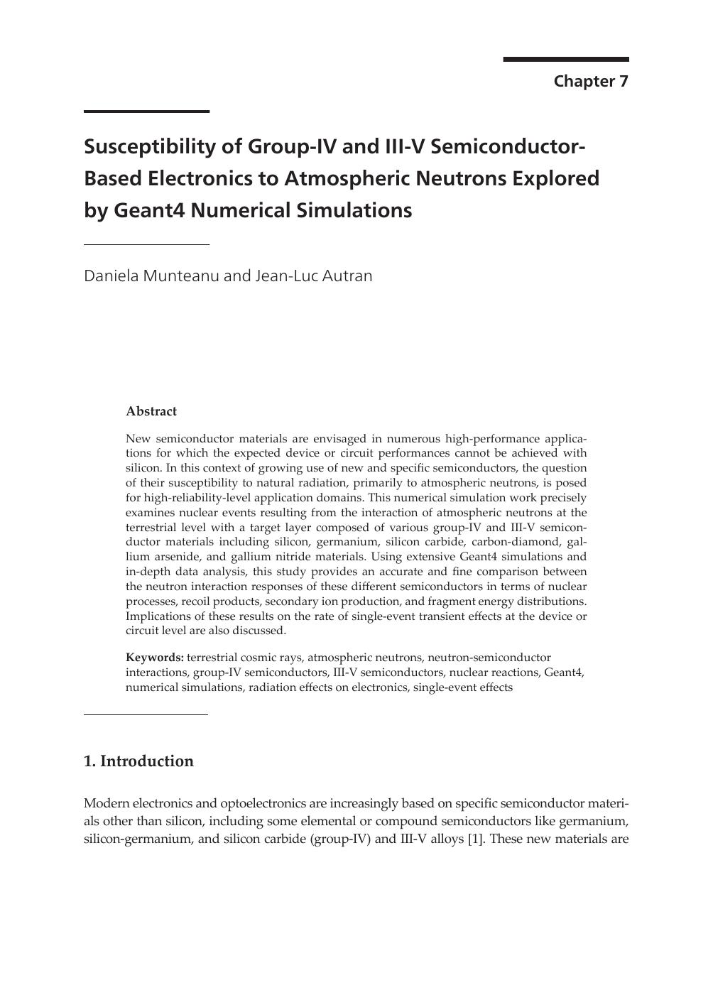 Susceptibility of Group-IV and III-V Semiconductor-Based Electronics to Atmospheric Neutrons Explored by Geant4 Numerical Simulations by Daniela Munteanu & Jean-Luc Autran