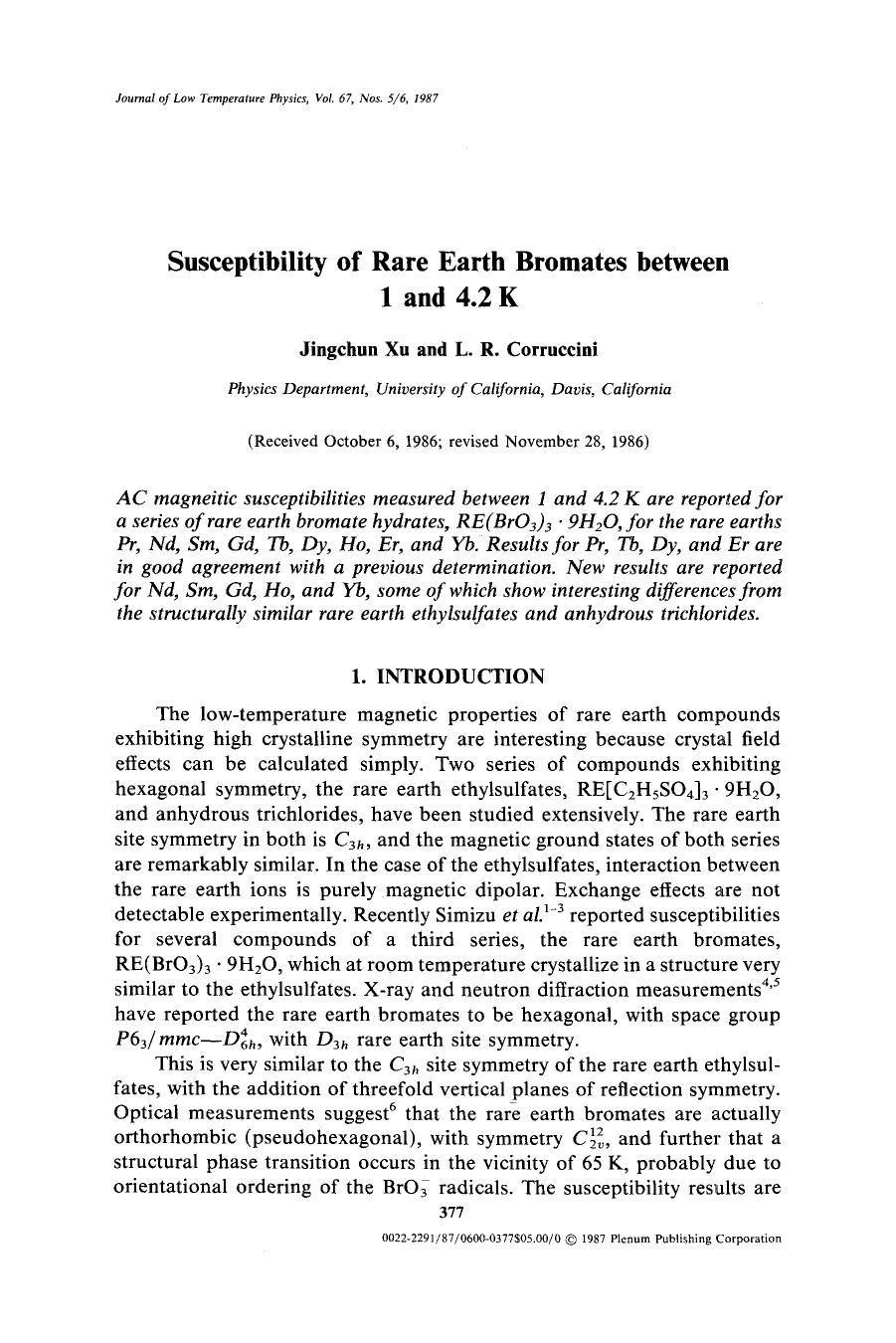 Susceptibility of rare earth bromates between 1 and 4.2 K by Unknown
