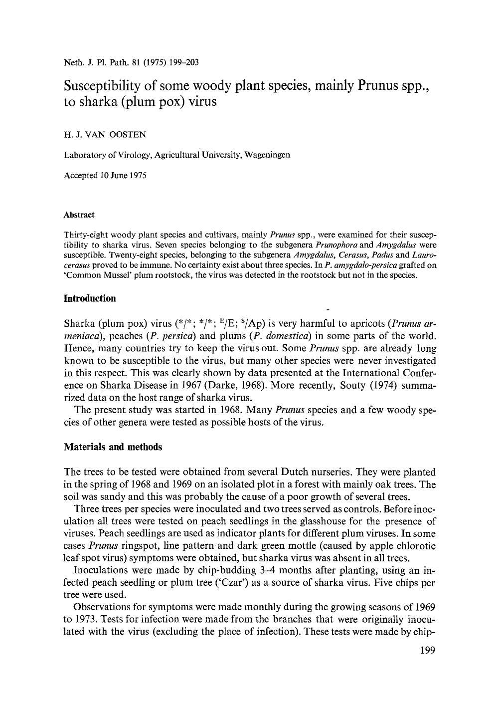 Susceptibility of some woody plant species, mainly Prunus spp., to sharka (plum pox) virus by Unknown
