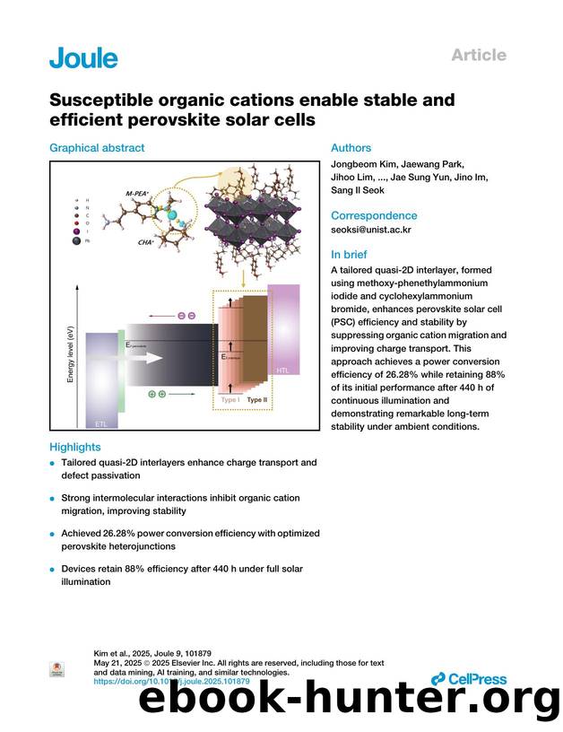 Susceptible organic cations enable stable and efficient perovskite solar cells by unknow