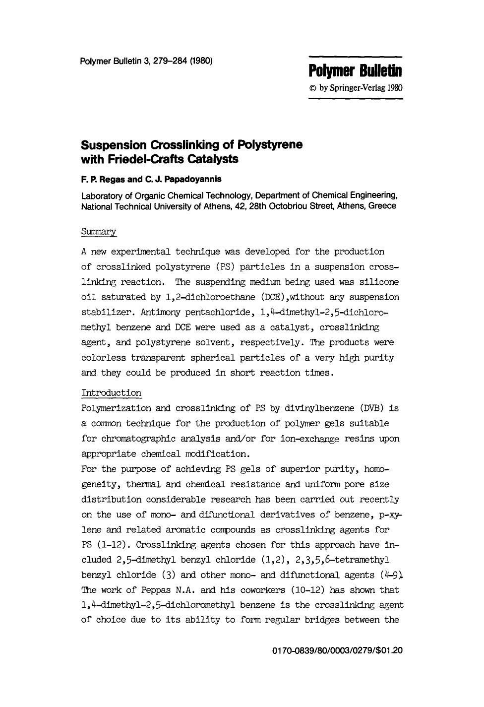 Suspension crosslinking of polystyrene with friedel-crafts catalysts by Unknown
