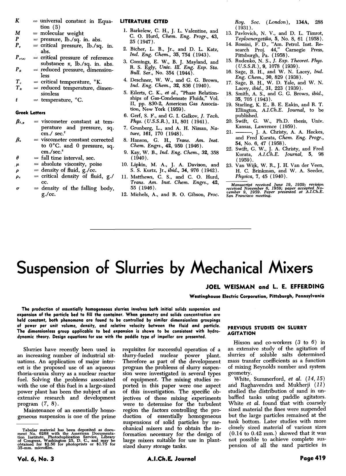 Suspension of slurries by mechanical mixers by Unknown