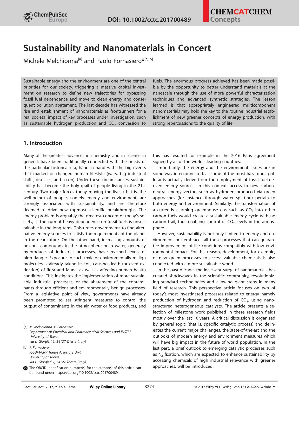 Sustainability and Nanomaterials in Concert by Unknown