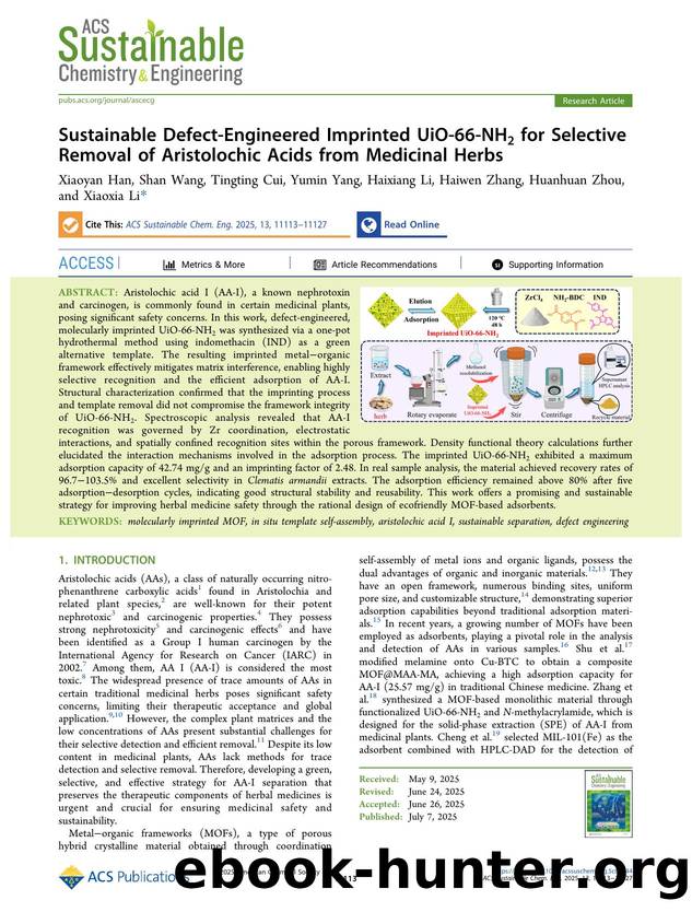 Sustainable Defect-Engineered Imprinted UiO-66-NH2 for Selective Removal of Aristolochic Acids from Medicinal Herbs by unknow
