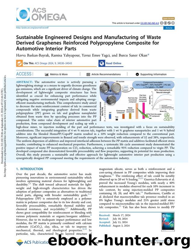 Sustainable Engineered Designs and Manufacturing of Waste Derived Graphenes Reinforced Polypropylene Composite for Automotive Interior Parts by Havva Baskan-Bayrak Ramisa Yahyapour Yavuz Emre Yagci & Burcu Saner Okan