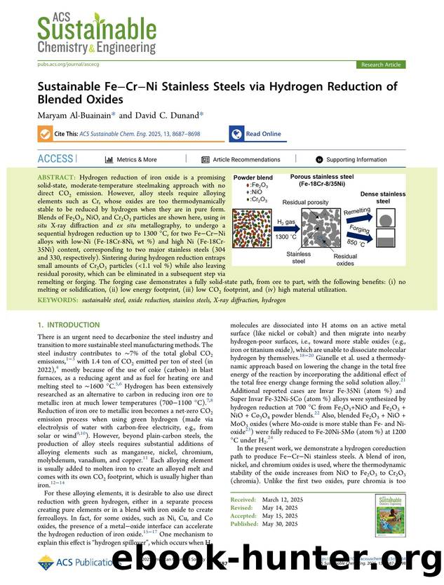 Sustainable FeâCrâNi Stainless Steels via Hydrogen Reduction of Blended Oxides by Maryam Al-Buainain and David C. Dunand