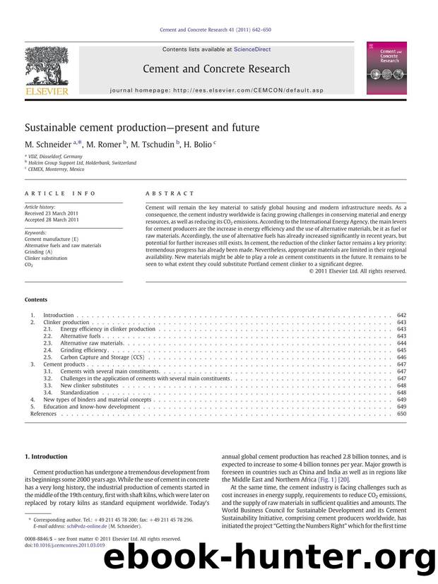Sustainable cement productionâpresent and future by M. Schneider & M. Romer & M. Tschudin & H. Bolio