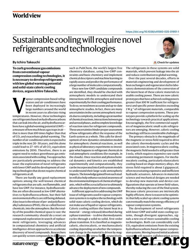 Sustainable cooling will require novel refrigerants and technologies by Ichiro Takeuchi
