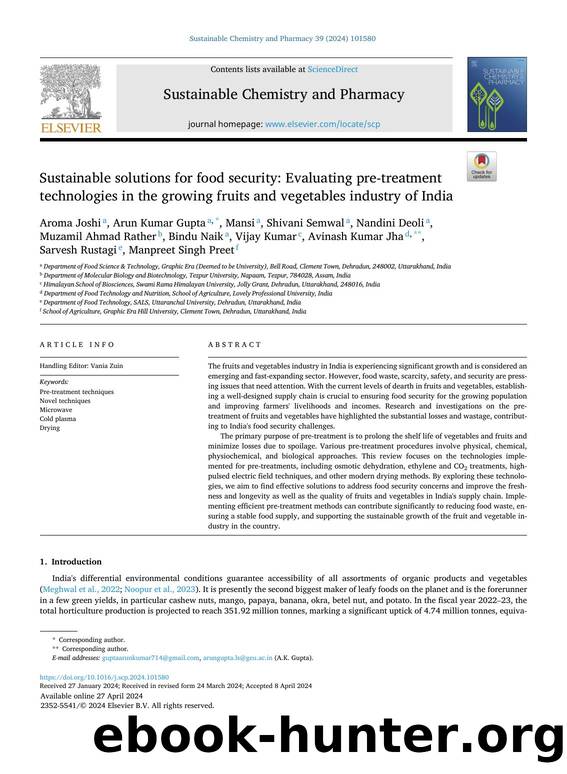 Sustainable solutions for food security: Evaluating pre-treatment technologies in the growing fruits and vegetables industry of India by unknow