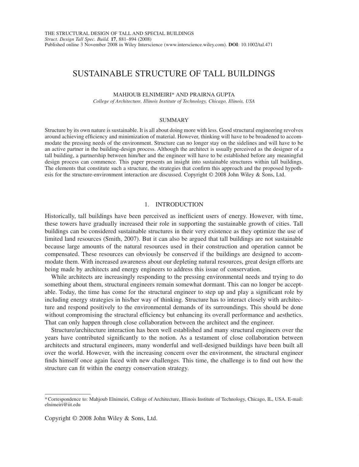 Sustainable structure of tall buildings by PC