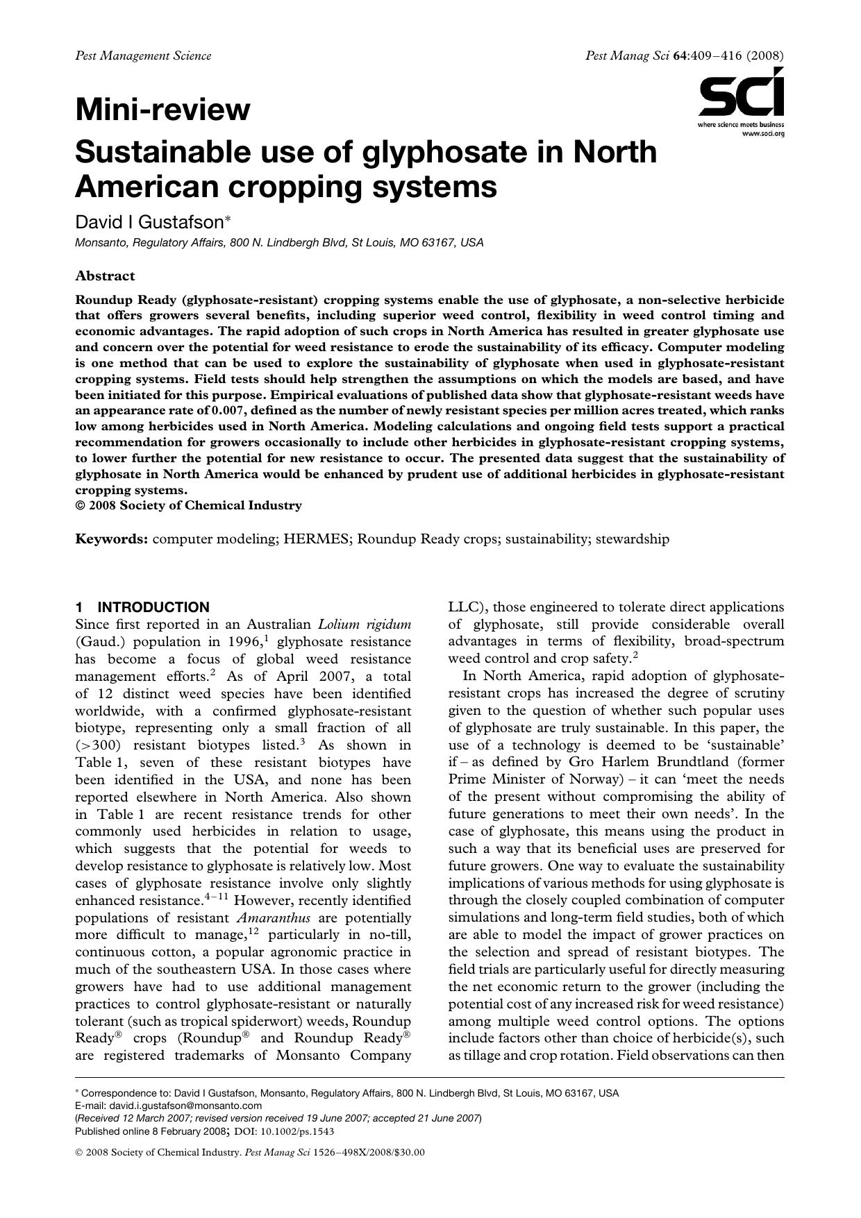 Sustainable use of glyphosate in North American cropping systems by Unknown