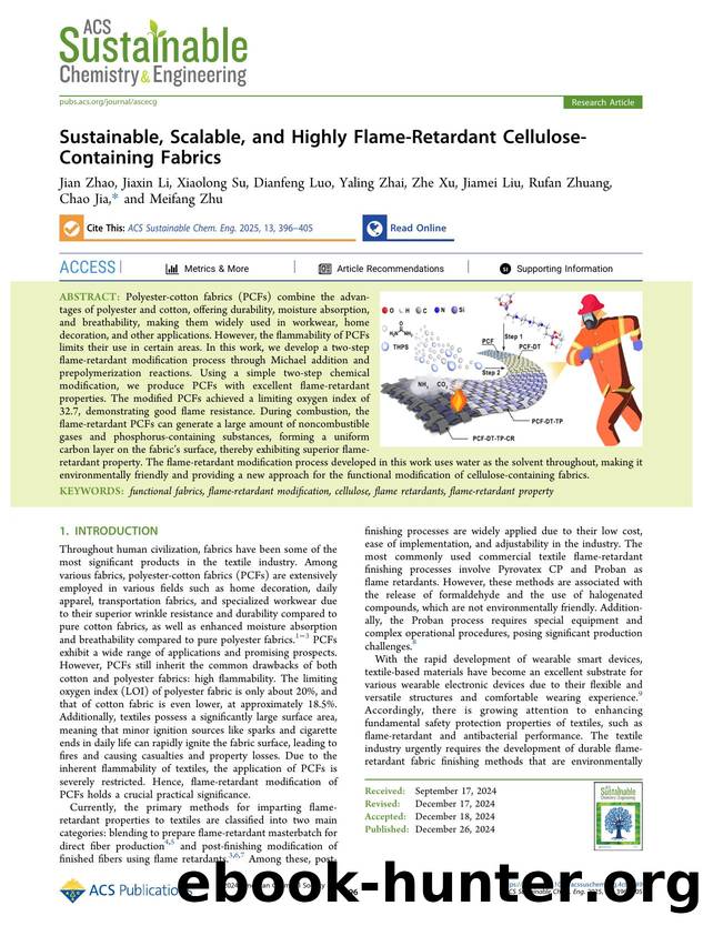 Sustainable, Scalable, and Highly Flame-Retardant Cellulose-Containing Fabrics by unknow
