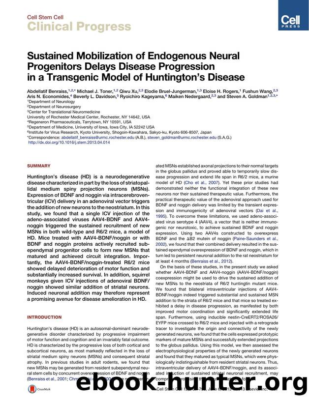 Sustained Mobilization of Endogenous Neural Progenitors Delays Disease Progression in a Transgenic Model of Huntington's Disease by unknow