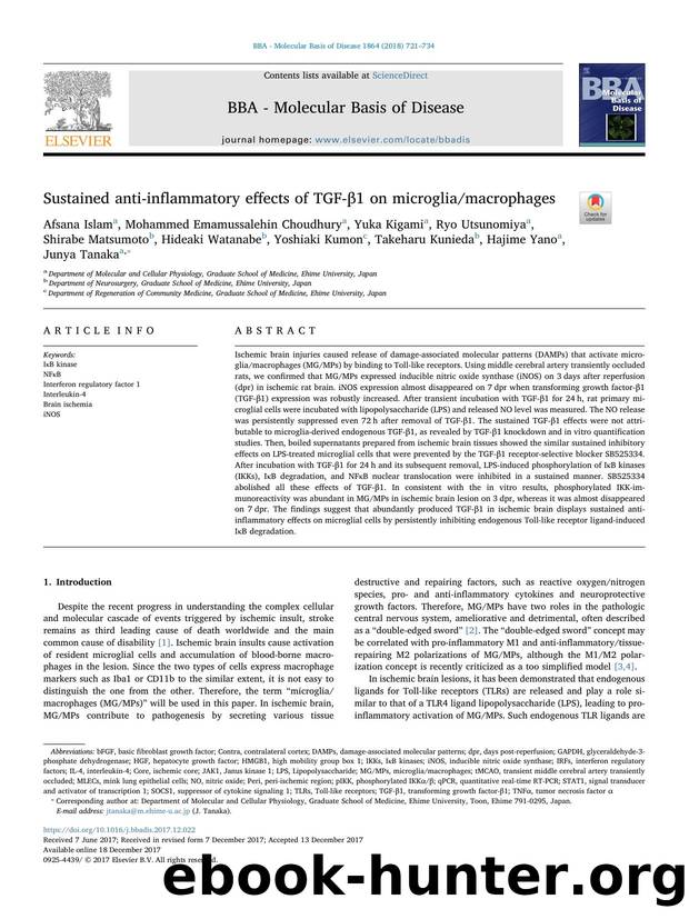 Sustained anti-inflammatory effects of TGF-Î²1 on microgliamacrophages by unknow