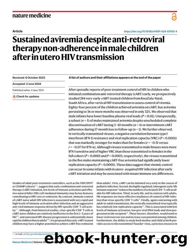 Sustained aviremia despite anti-retroviral therapy non-adherence in male children after in utero HIV transmission by unknow