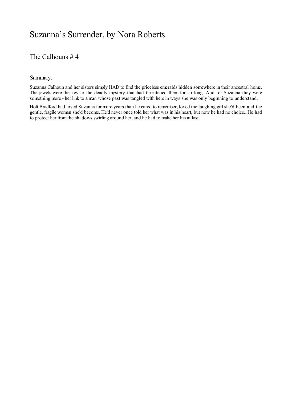 Suzanna's Surrender (The Calhoun Women, Book 4) by Nora Roberts