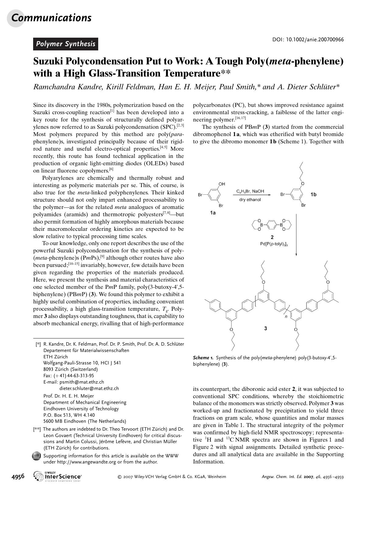 Suzuki Polycondensation Put to Work: A Tough Poly(meta-phenylene) with a High Glass-Transition Temperature by Unknown