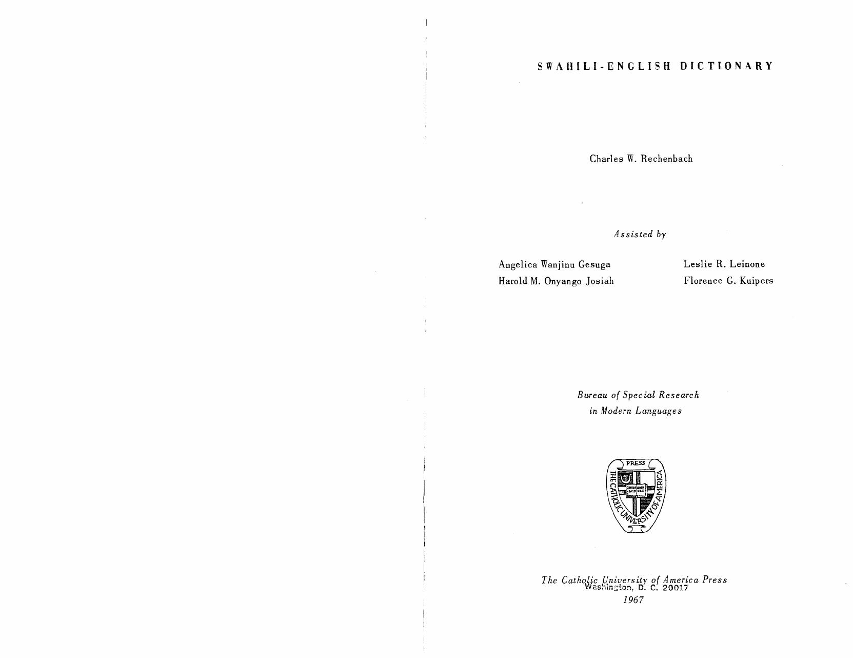 Swahili-English Dictionary by Charles W. Rechenbach