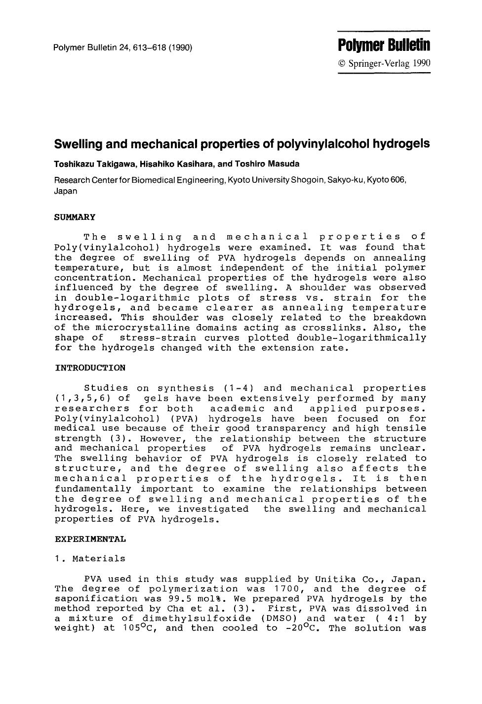 Swelling and mechanical properties of polyvinylalcohol hydrogels by Unknown
