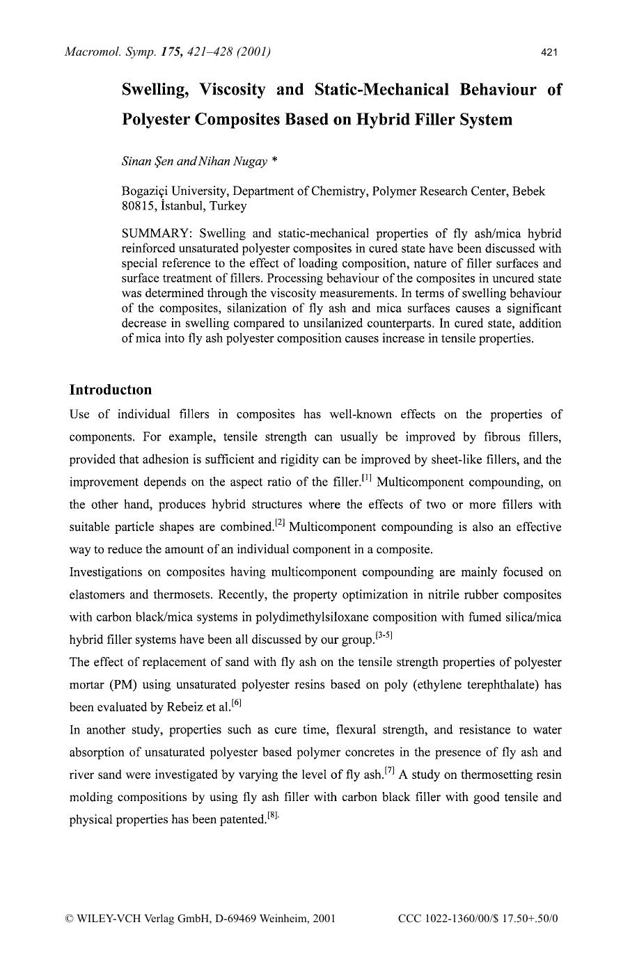 Swelling, viscosity and static-mechanical behaviour of polyester composites based on hybrid filler system by Unknown