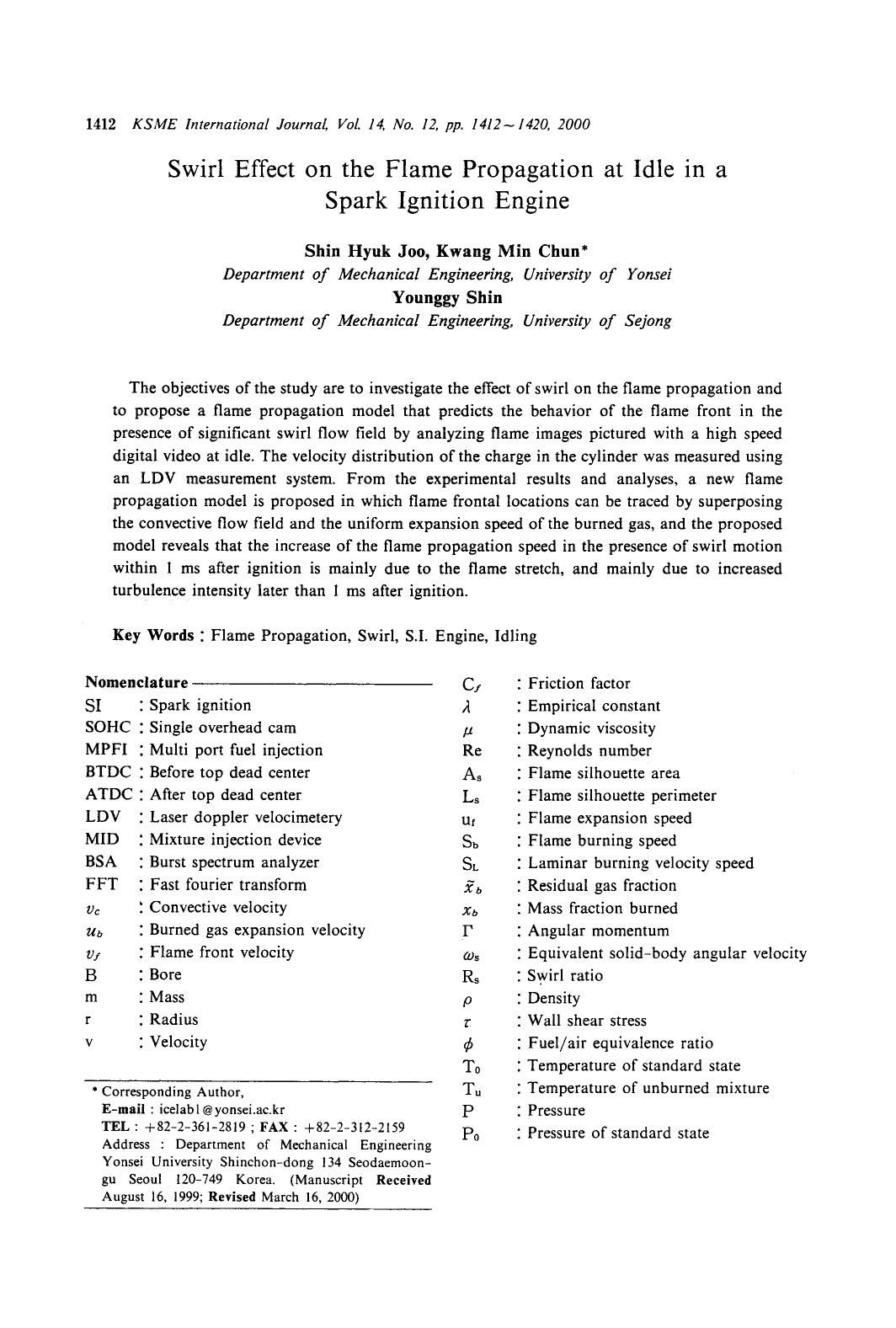 Swirl effect on the flame propagation at idle in a spark ignition engine by Unknown