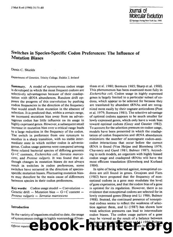 Switches in species-specific codon preferences: The influence of mutation biases by Unknown