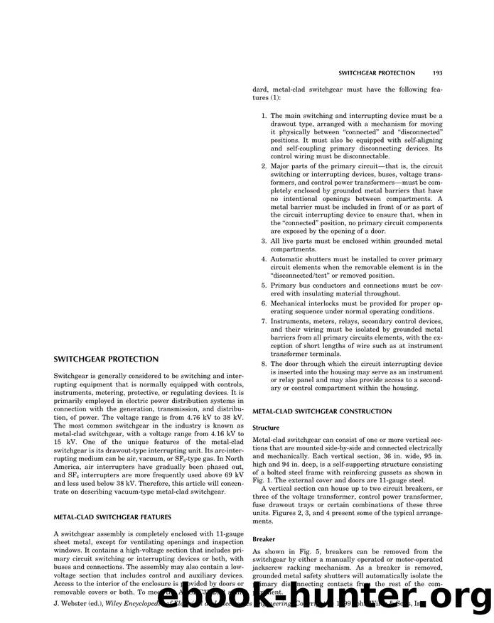 Switchgear Protection". In: Wiley Encyclopedia of Electrical and Electronics Engineering by Unknown