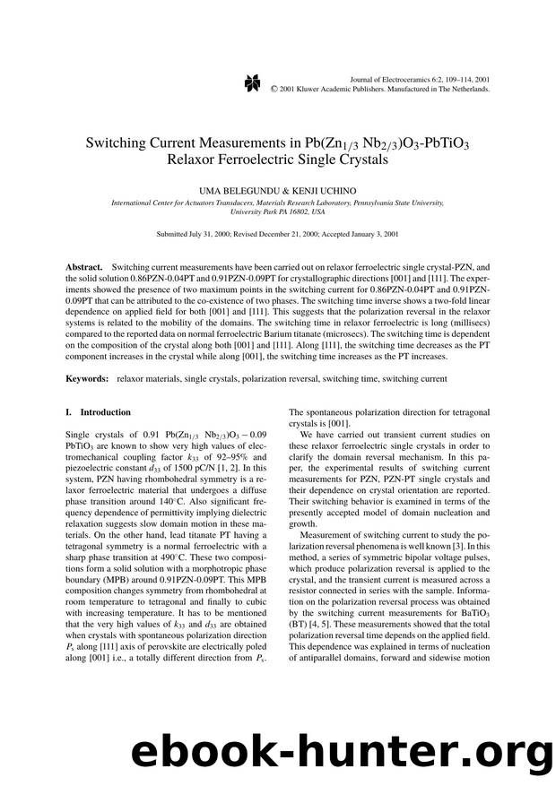 Switching Current Measurements in Pb(Zn13 Nb23)O3-PbTiO3 Relaxor Ferroelectric Single Crystals by Unknown