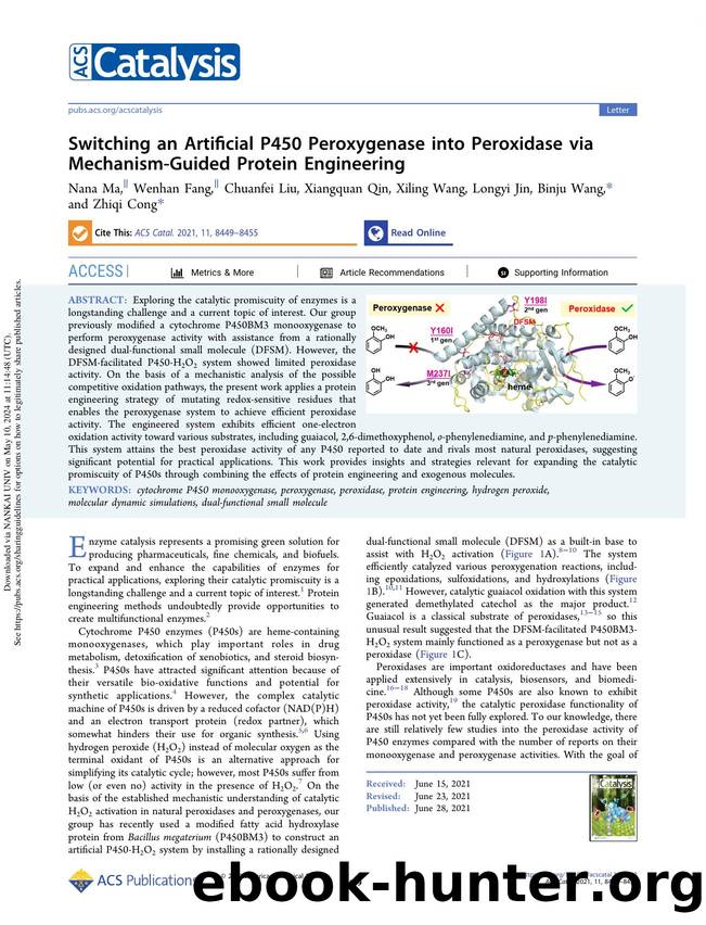 Switching an Artificial P450 Peroxygenase into Peroxidase via Mechanism-Guided Protein Engineering by Nana Ma Wenhan Fang Chuanfei Liu Xiangquan Qin Xiling Wang Longyi Jin Binju Wang & Zhiqi Cong