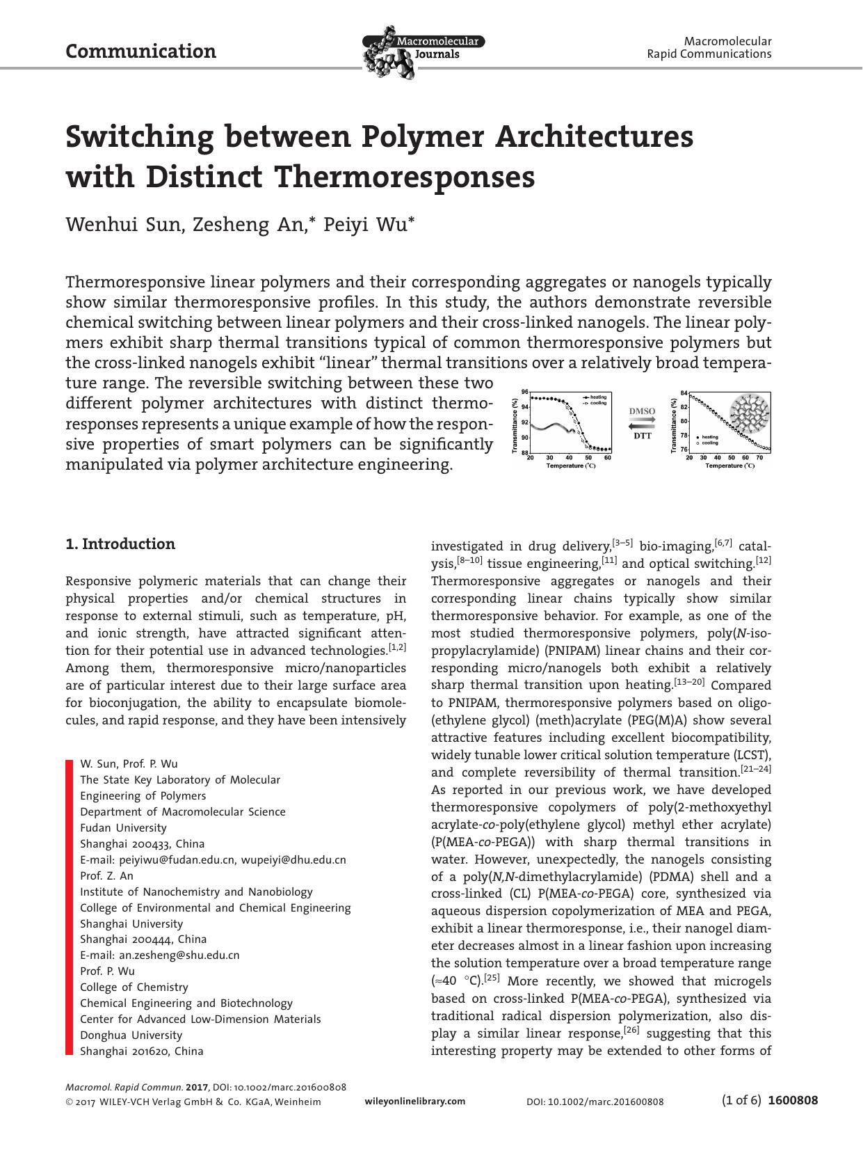 Switching between Polymer Architectures with Distinct Thermoresponses by Unknown
