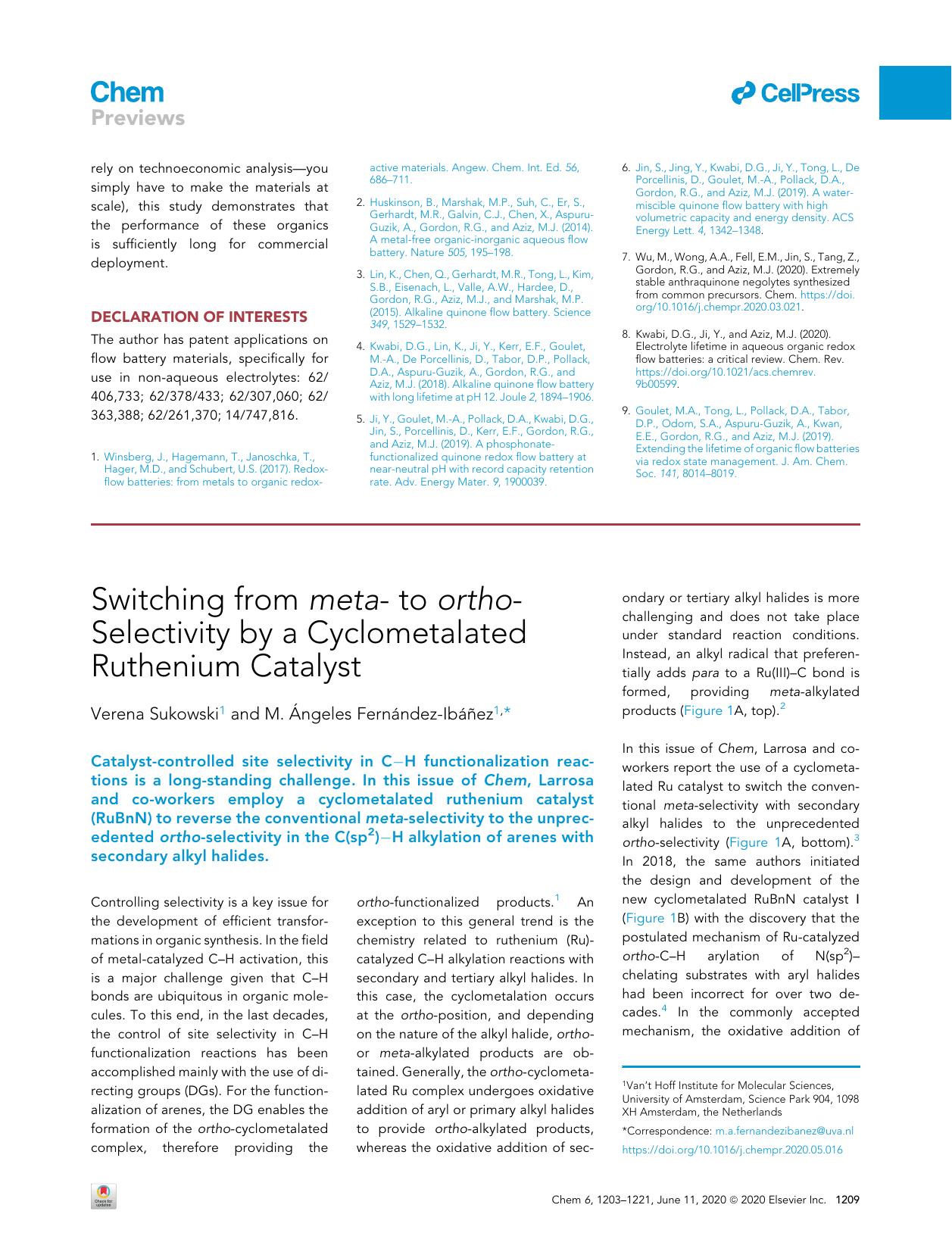Switching from meta- to ortho-Selectivity by a Cyclometalated Ruthenium Catalyst by Verena Sukowski & M. Á́ngeles Fernández-Ibáñez