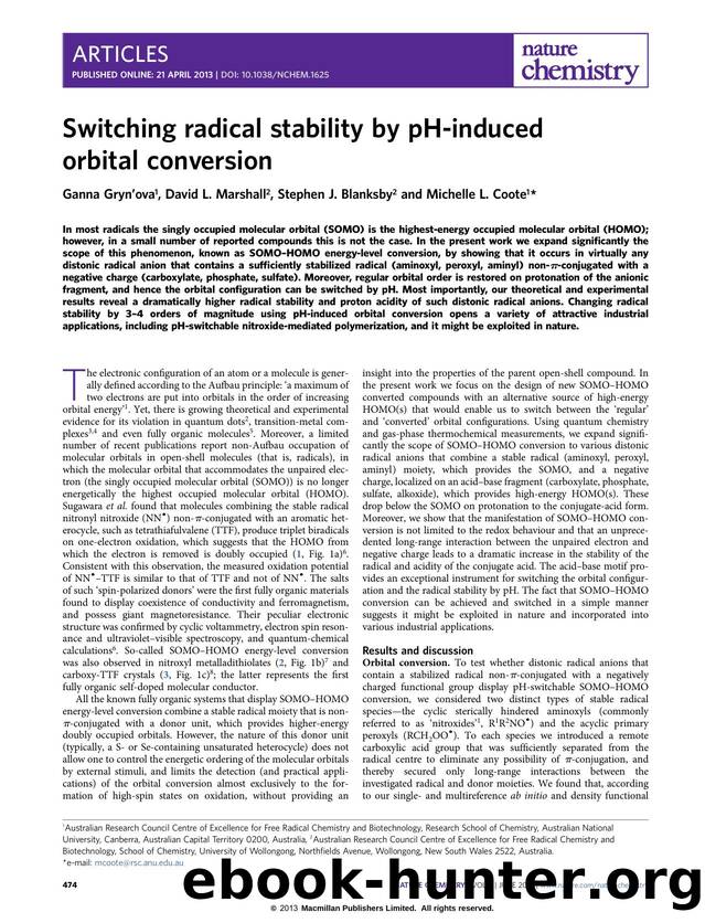 Switching radical stability by pH-induced orbital conversion by Ganna Gryn'ova & David L. Marshall & Stephen J. Blanksby & Michelle L. Coote