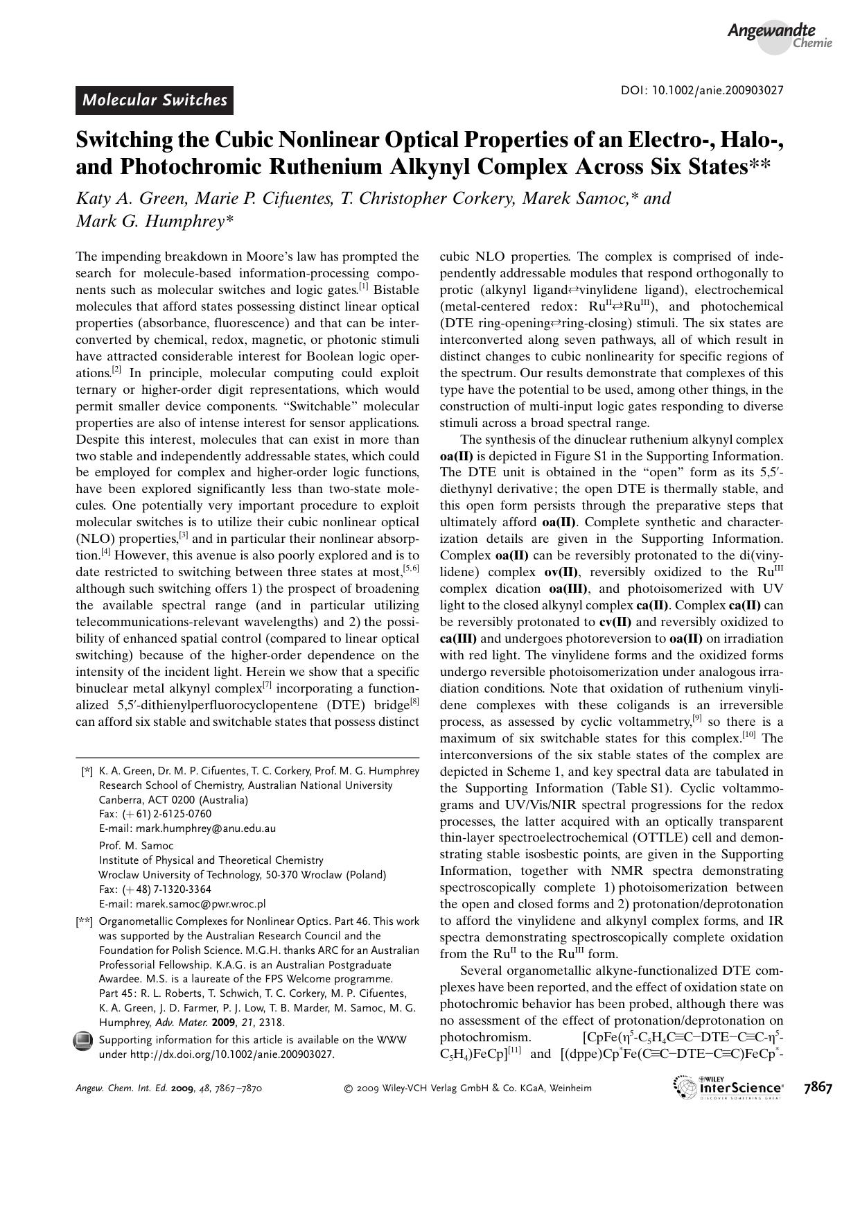 Switching the Cubic Nonlinear Optical Properties of an Electro-, Halo-, and Photochromic Ruthenium Alkynyl Complex Across Six States by Unknown