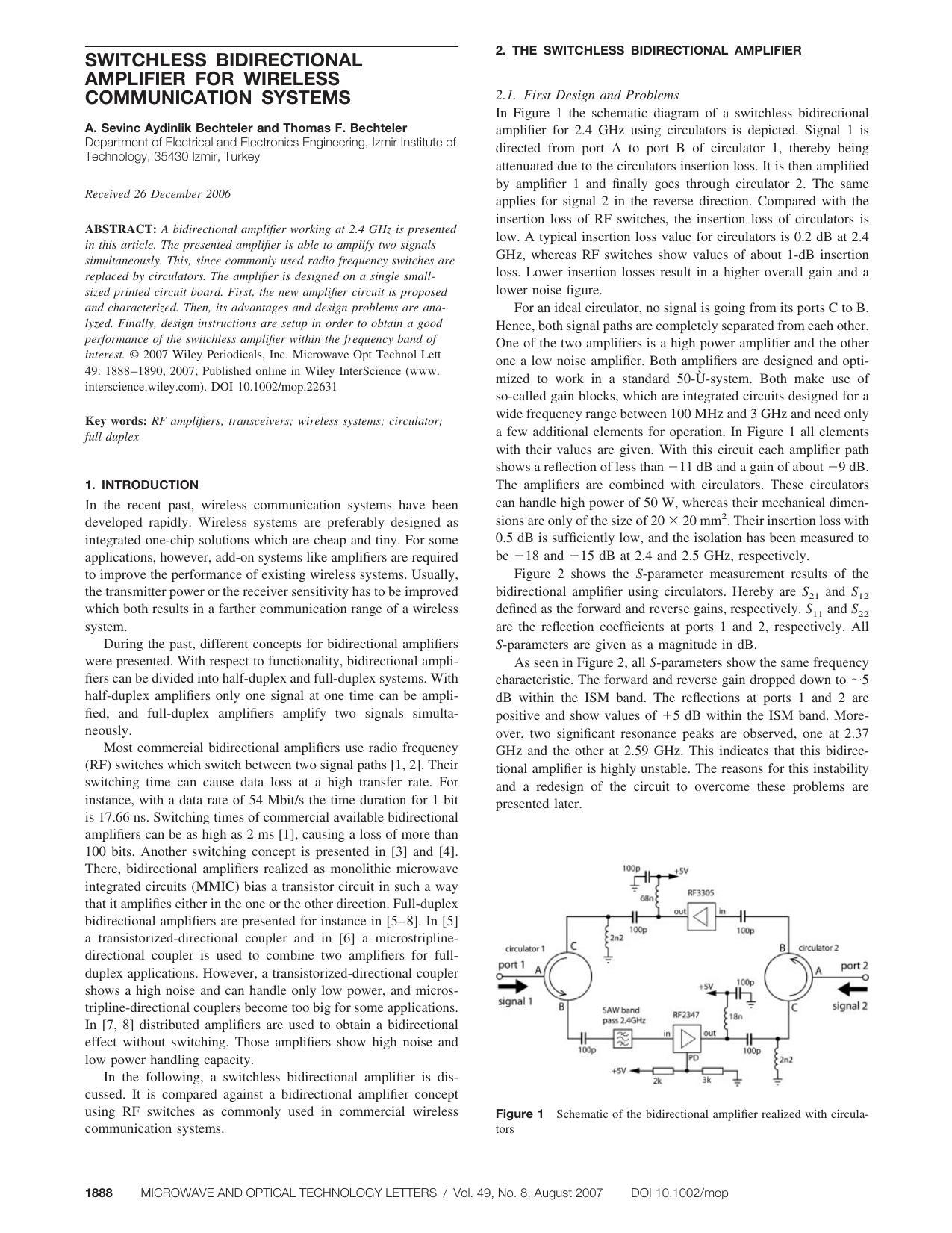 Switchless bidirectional amplifier for wireless communication systems by Unknown