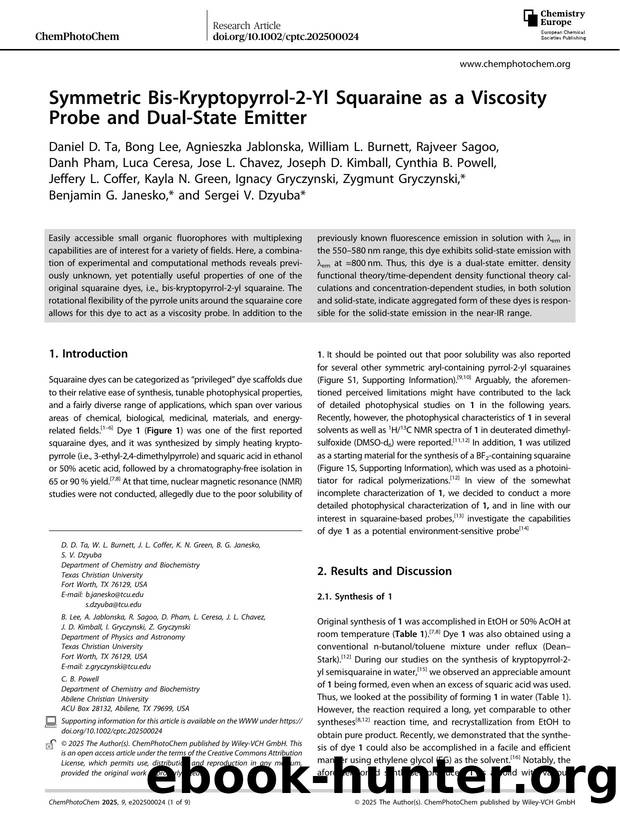 Symmetric BisâKryptopyrrolâ2âYl Squaraine as a Viscosity Probe and DualâState Emitter by unknow