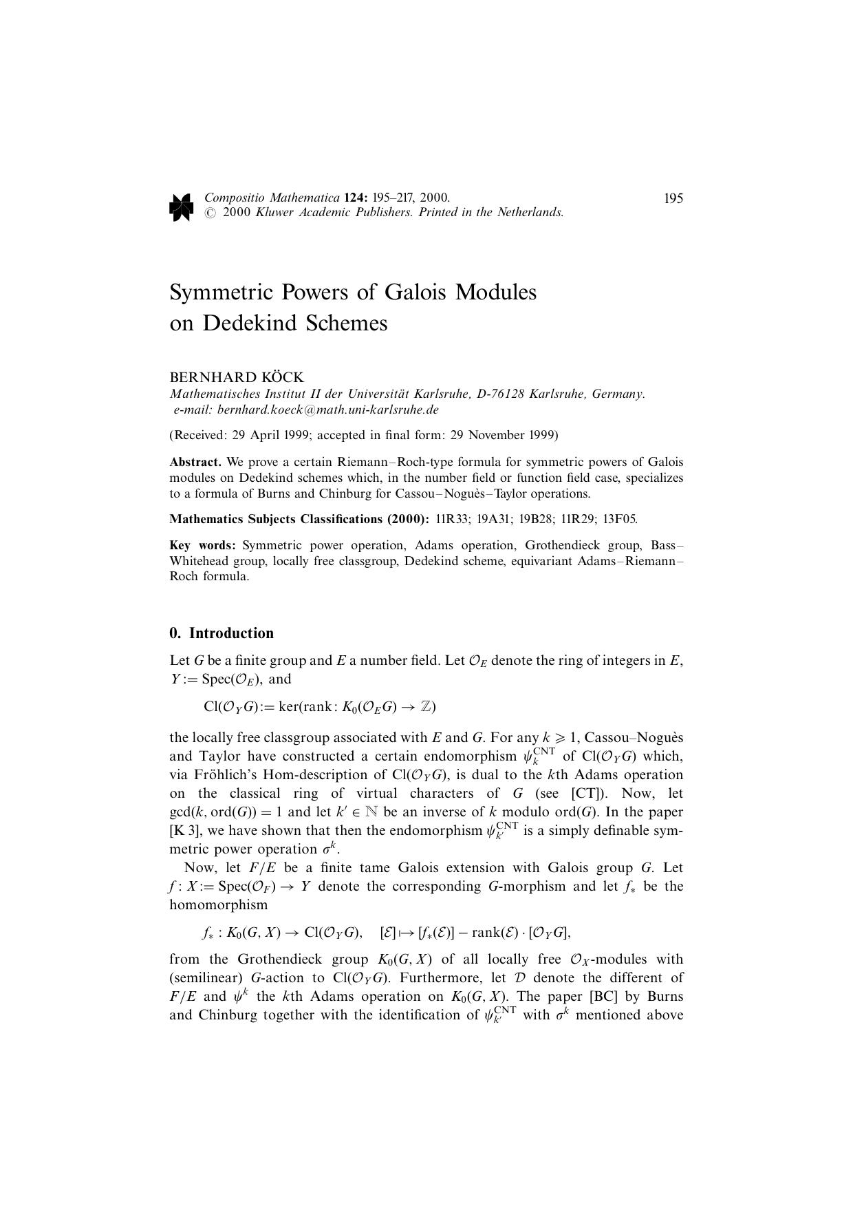Symmetric Powers of Galois Modules on Dedekind Schemes by Unknown